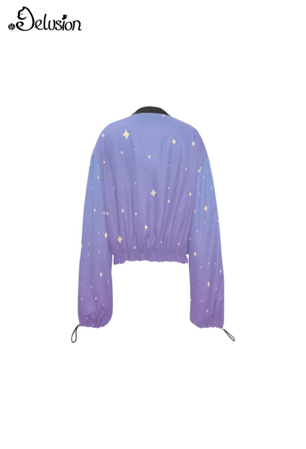 1/3 Delusion Chiffon Coat with Star Prints Blue Purple Gradient Beach Jacket Zip Up Style